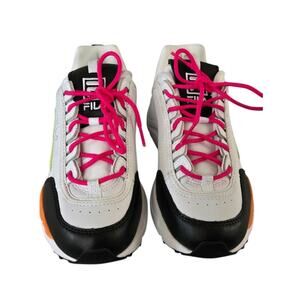 Fila Womens Disruptor 5FM00650-133 White & Pink Neon Casual Sneakers Size 9.5
